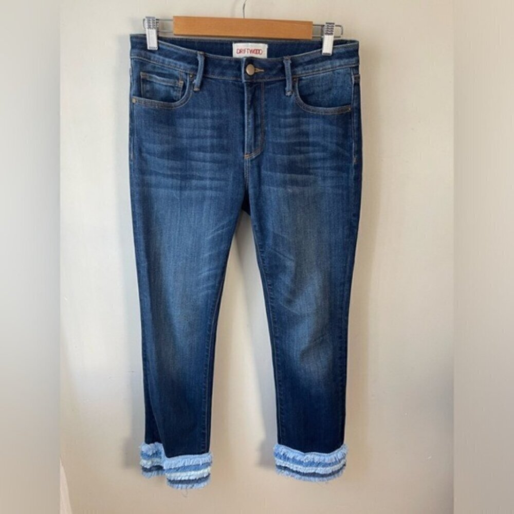 DRIFTWOOD Medium Wash Denim Colette Pretty in Fringe Cropped Jeans, 27